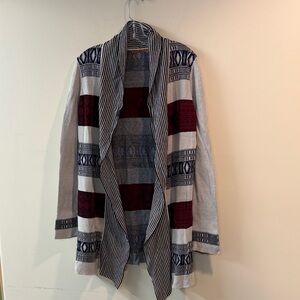 Belldini Burgundy and Gray Patterned Cardigan